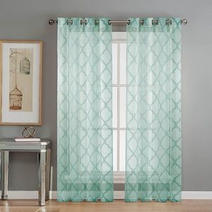 Six Window Elements Lattice Sheer Curtains Aqua